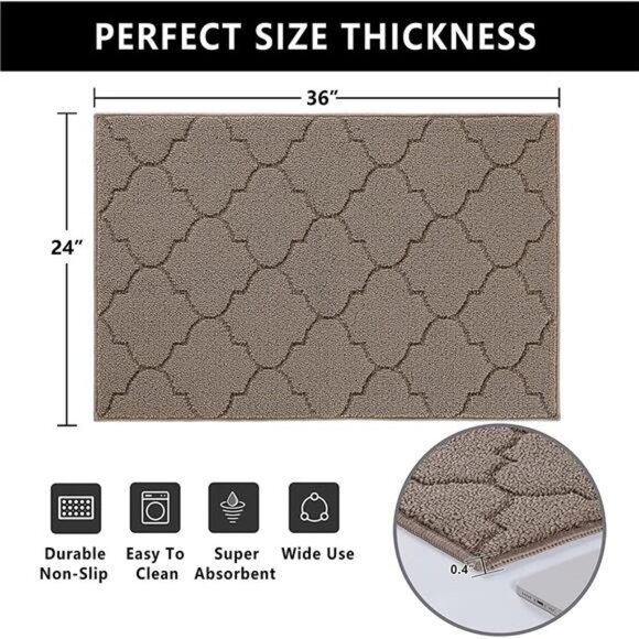 24x36, Non-Slip Absorbent Resist Dirt Door Mats, Machine Washable, Beige - Picture 7 of 7